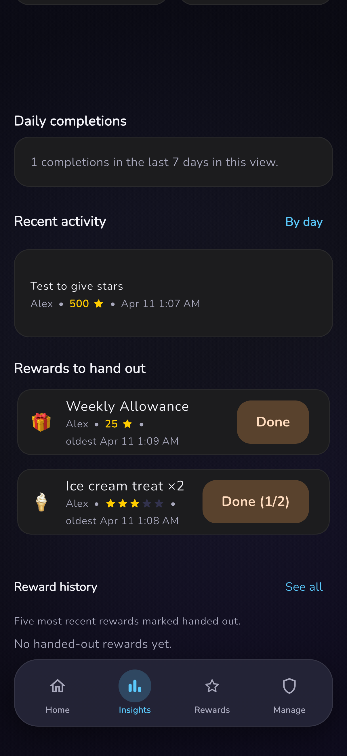Done-it parent view of chores and schedules.